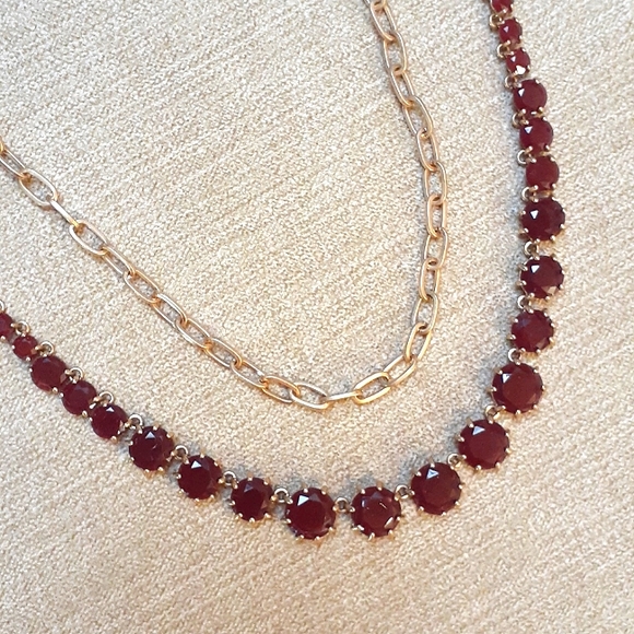 Red and Gold Layered Gemstone Necklace - Picture 3 of 7